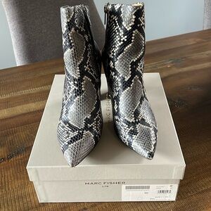 Grey black python print booties
